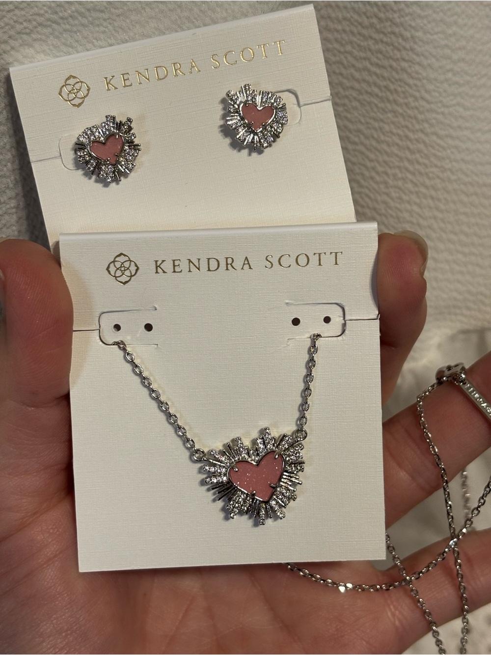 Kendra Scott Ari Heart Matching Set Heart Jewelry Set in Pink & Silver